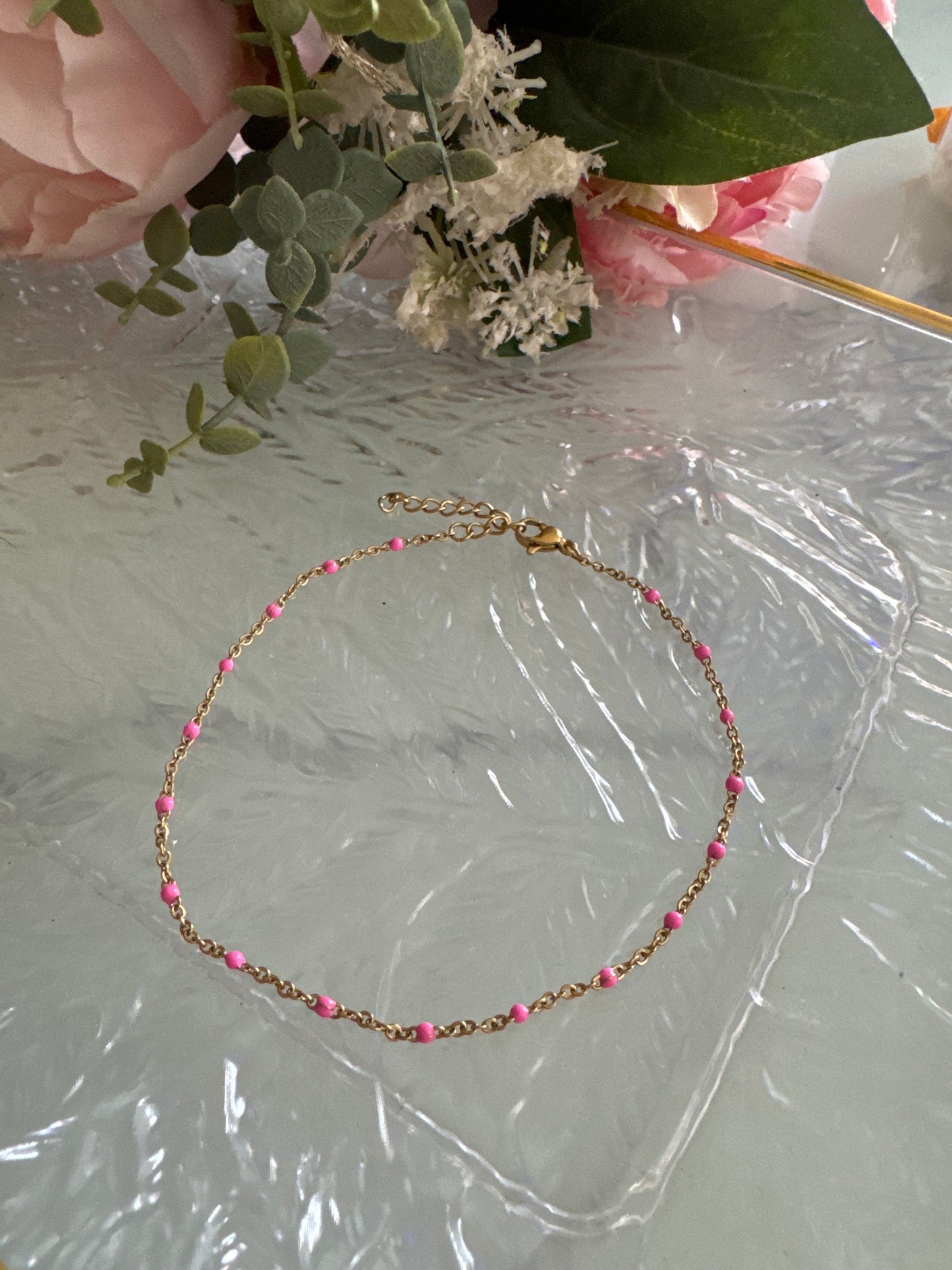 Bracelet cheville rose
