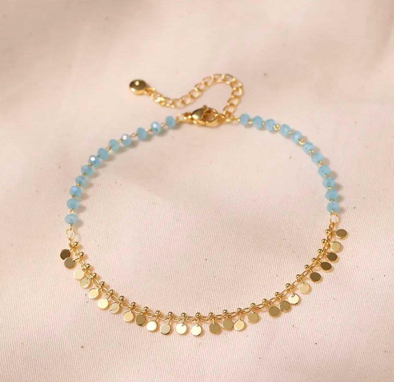 Bracelet cheville perle bleu